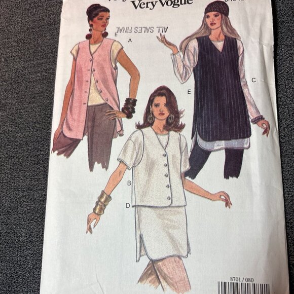 Vogue 8701 Sewing Pattern Tunics Tops Size 8-10-12 Vintage 1993 uncut - Picture 1 of 5